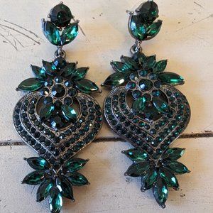Chandelier Emerald Green Rhinestone Earrings